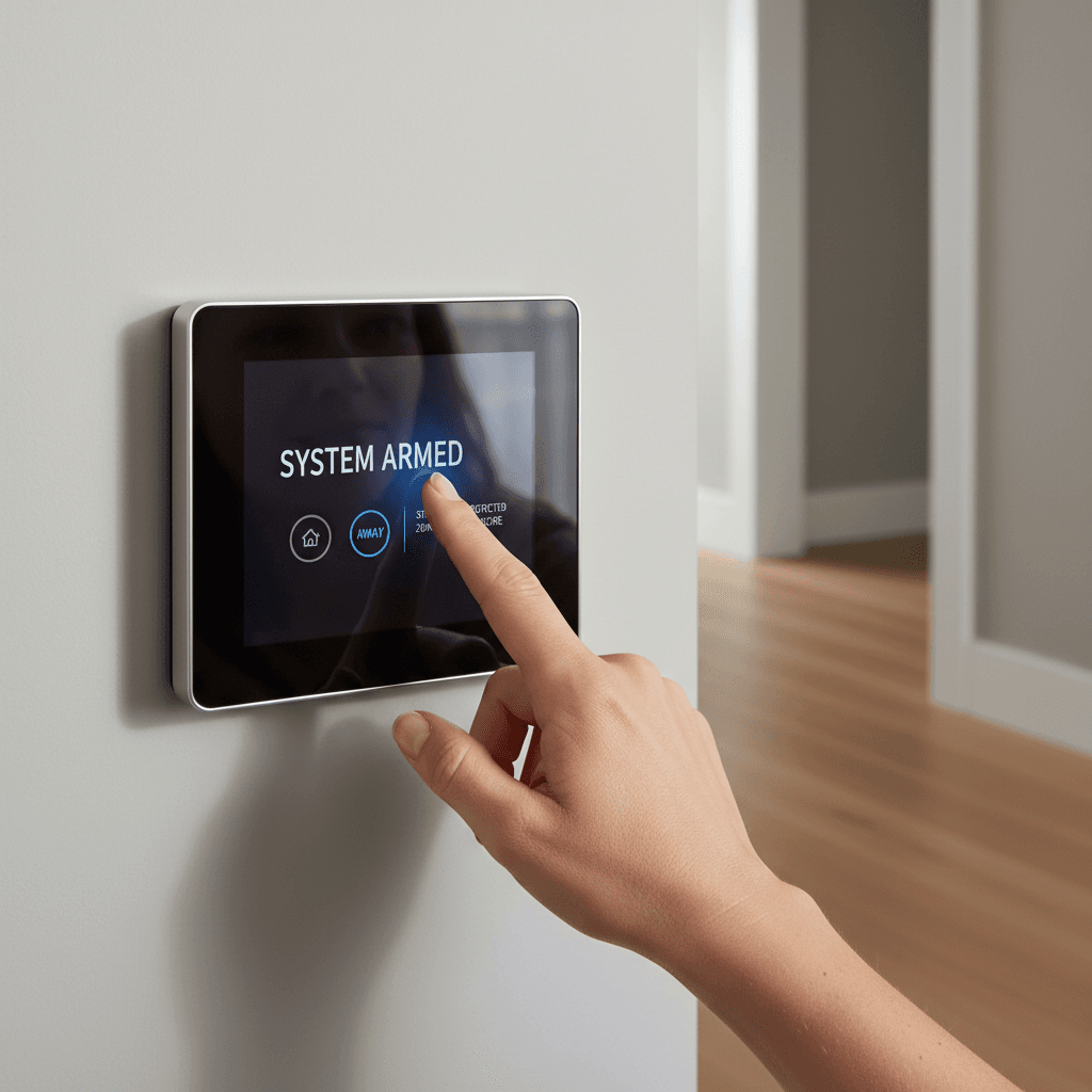 Home security keypad mounted by front door