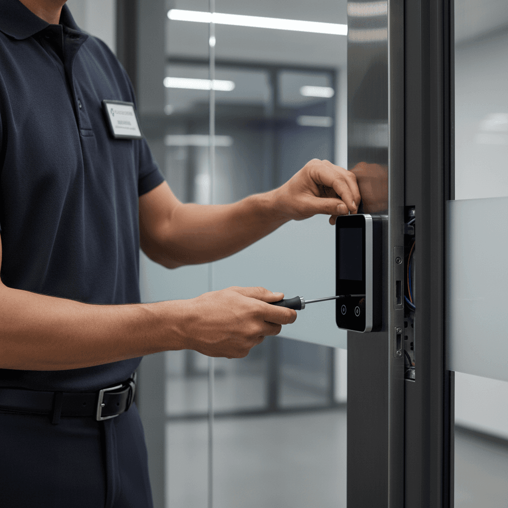 Access control keypad at commercial back entrance